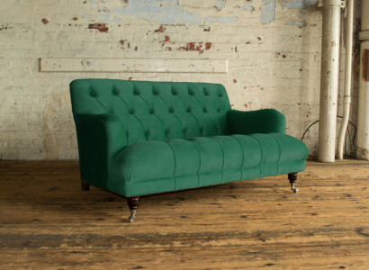 Chesterfield 2-seater upholstered couch leather sofa modern style green fabric